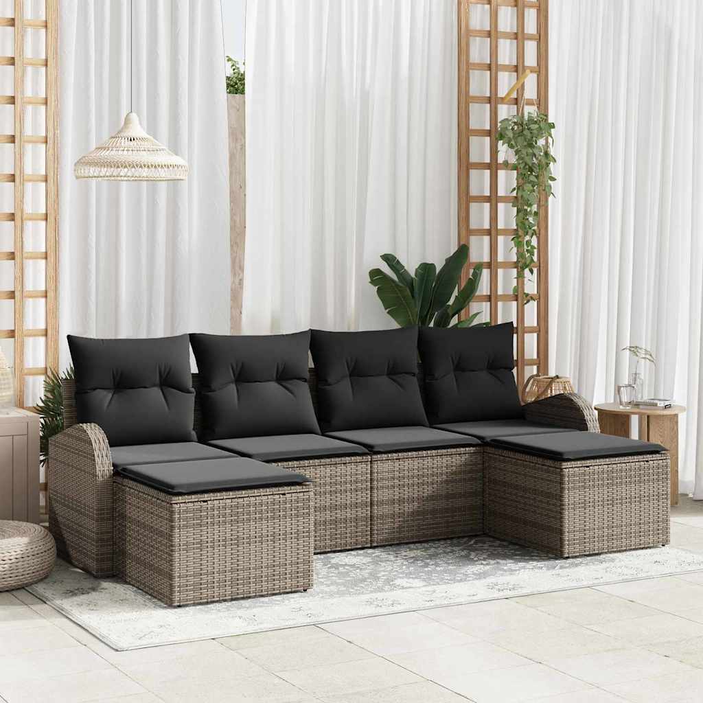 Sofa Set 6 stk. Grau Poly-Rattan