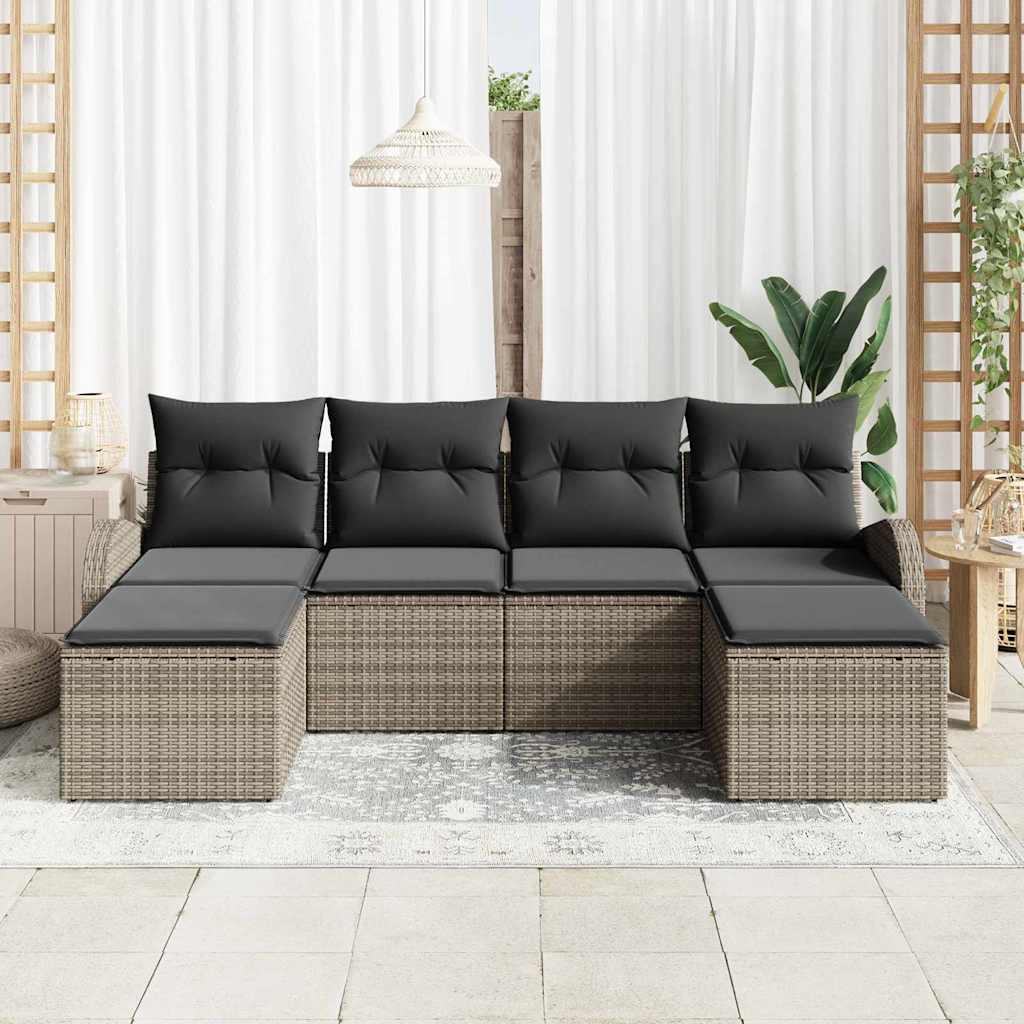 Sofa Set 6 stk. Grau Poly-Rattan