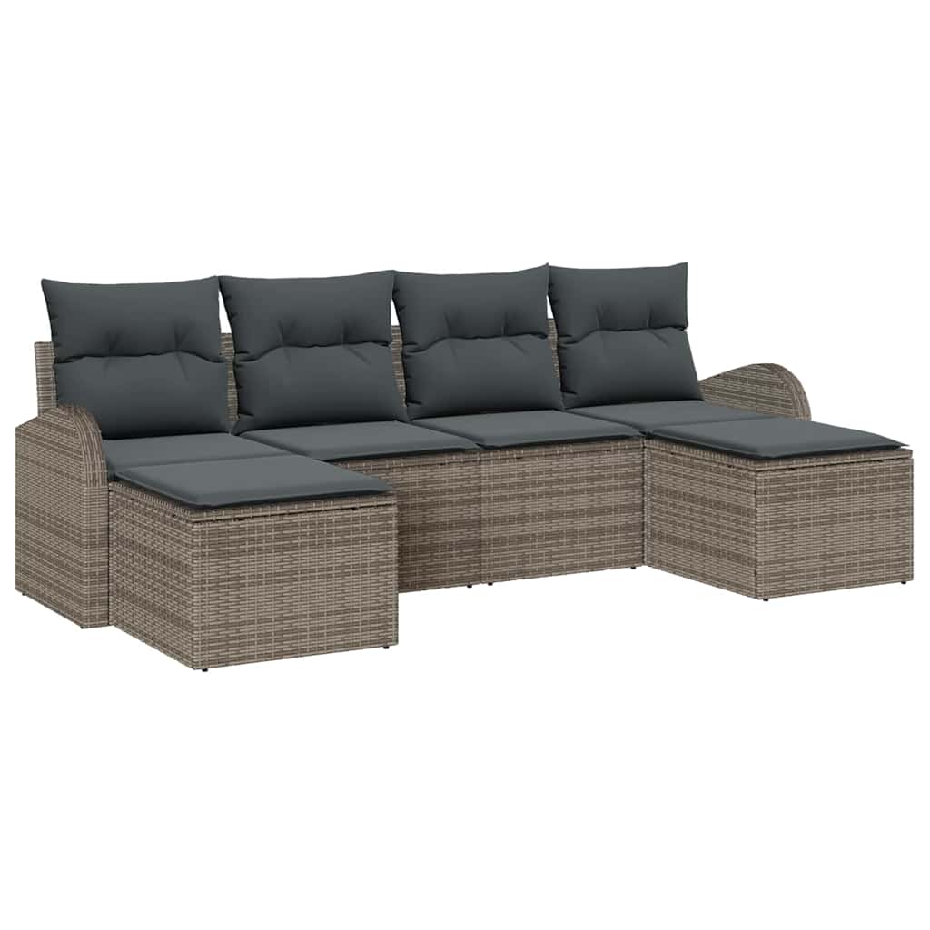 Sofa Set 6 stk. Grau Poly-Rattan