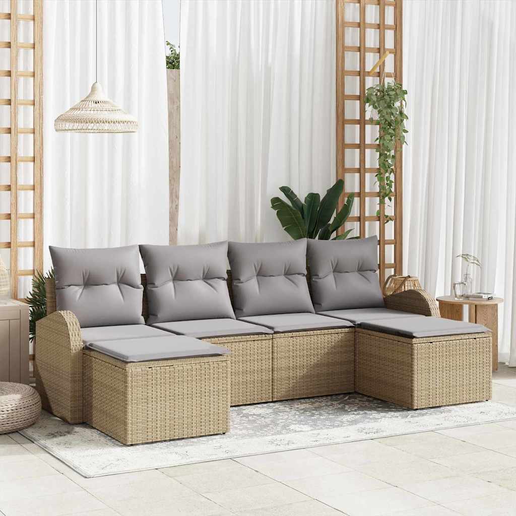 Sofa Set 6 stk. Beige und hellgrau Poly-Rattan