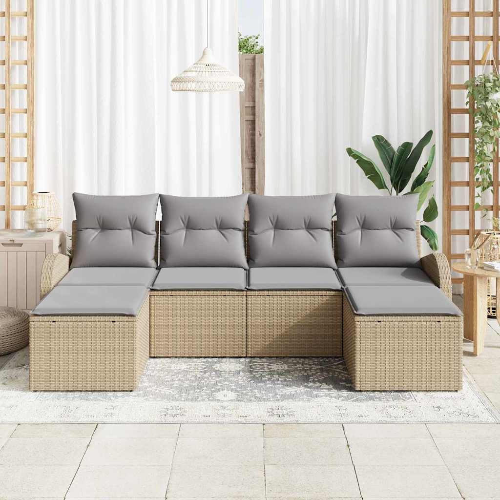 Sofa Set 6 stk. Beige und hellgrau Poly-Rattan