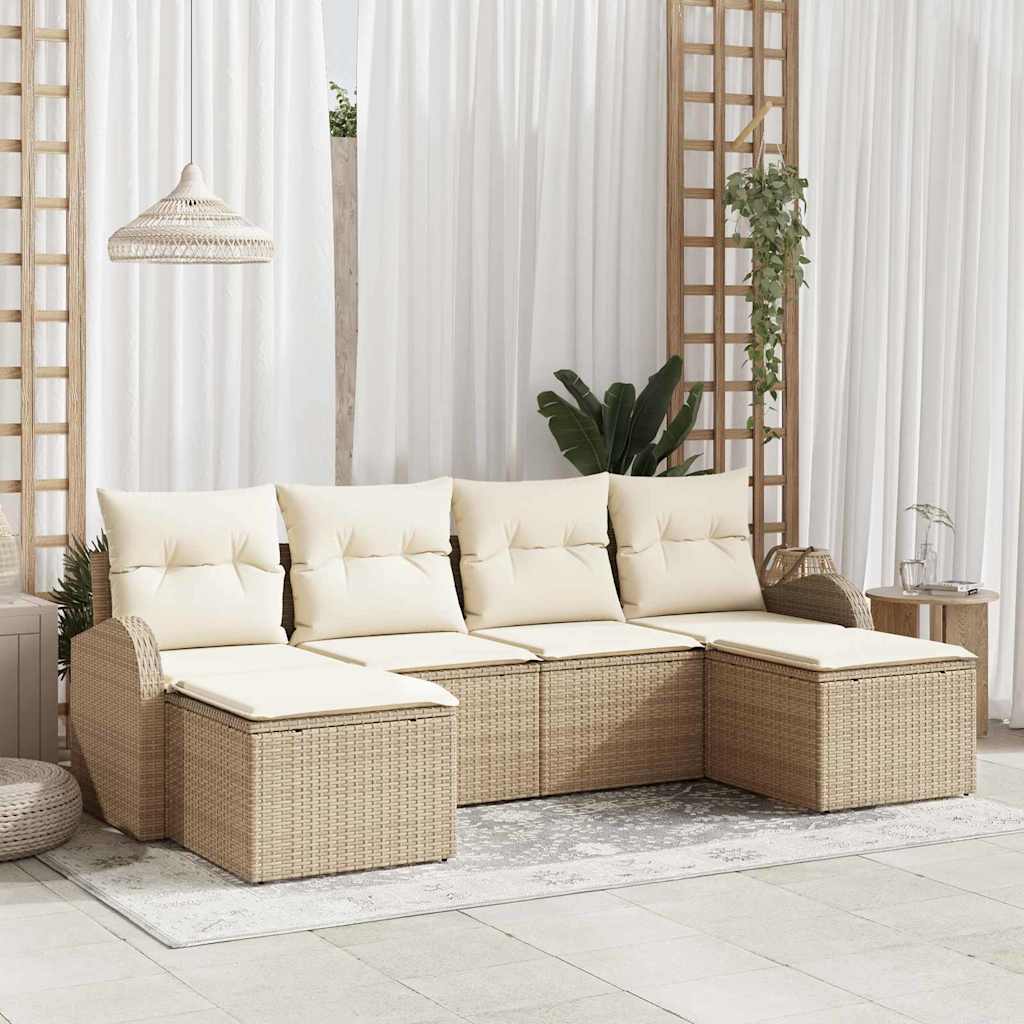 Sofa Set 6 stk. Beige und Weiß Poly-Rattan