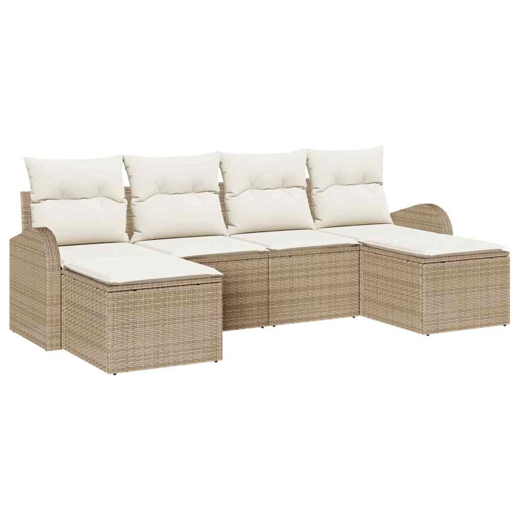Sofa Set 6 stk. Beige und Weiß Poly-Rattan