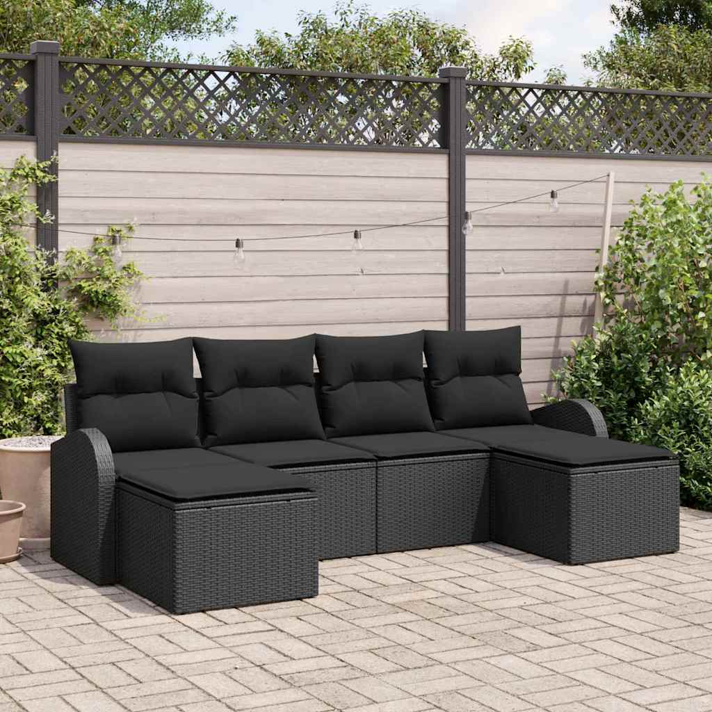 Sofa Set 6 stk. Schwarz Poly-Rattan