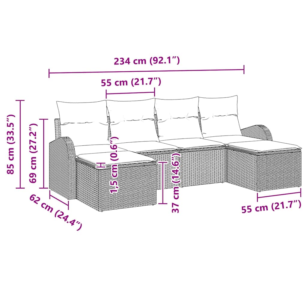 Sofa Set 6 stk. Schwarz Poly-Rattan
