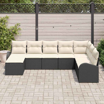Sofa Set 8 stk. Schwarz und Weiß Poly-Rattan