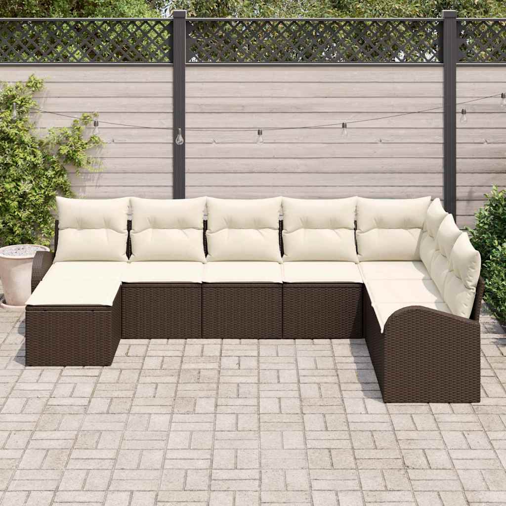 Sofa Set mit Kissen 8 pcs Braun und Weiß Poly-Rattan