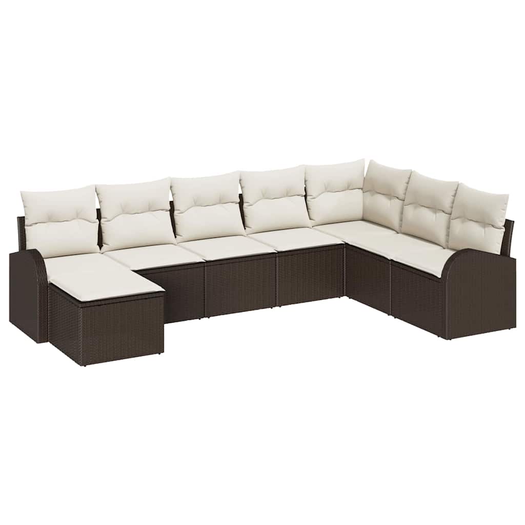 Sofa Set mit Kissen 8 pcs Braun und Weiß Poly-Rattan