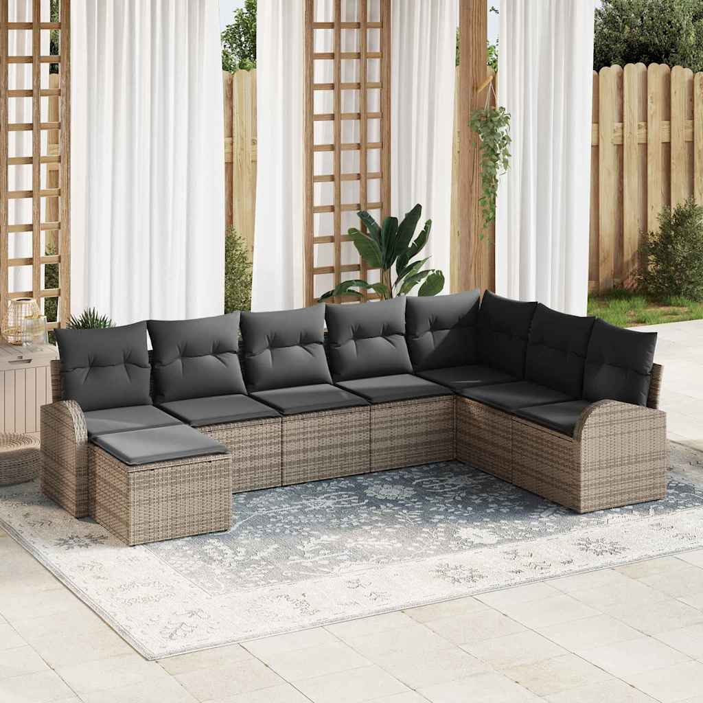Sofa Set 8 stk. Grau Poly-Rattan