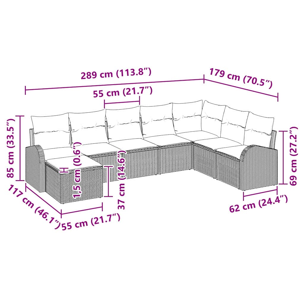 Sofa Set 8 stk. Grau Poly-Rattan