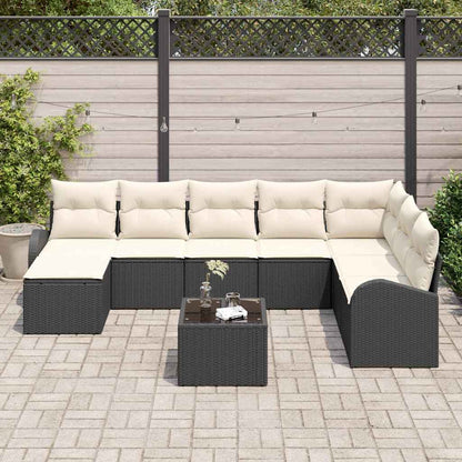 Sofa Set 9 stk. Schwarz und Weiß Poly-Rattan