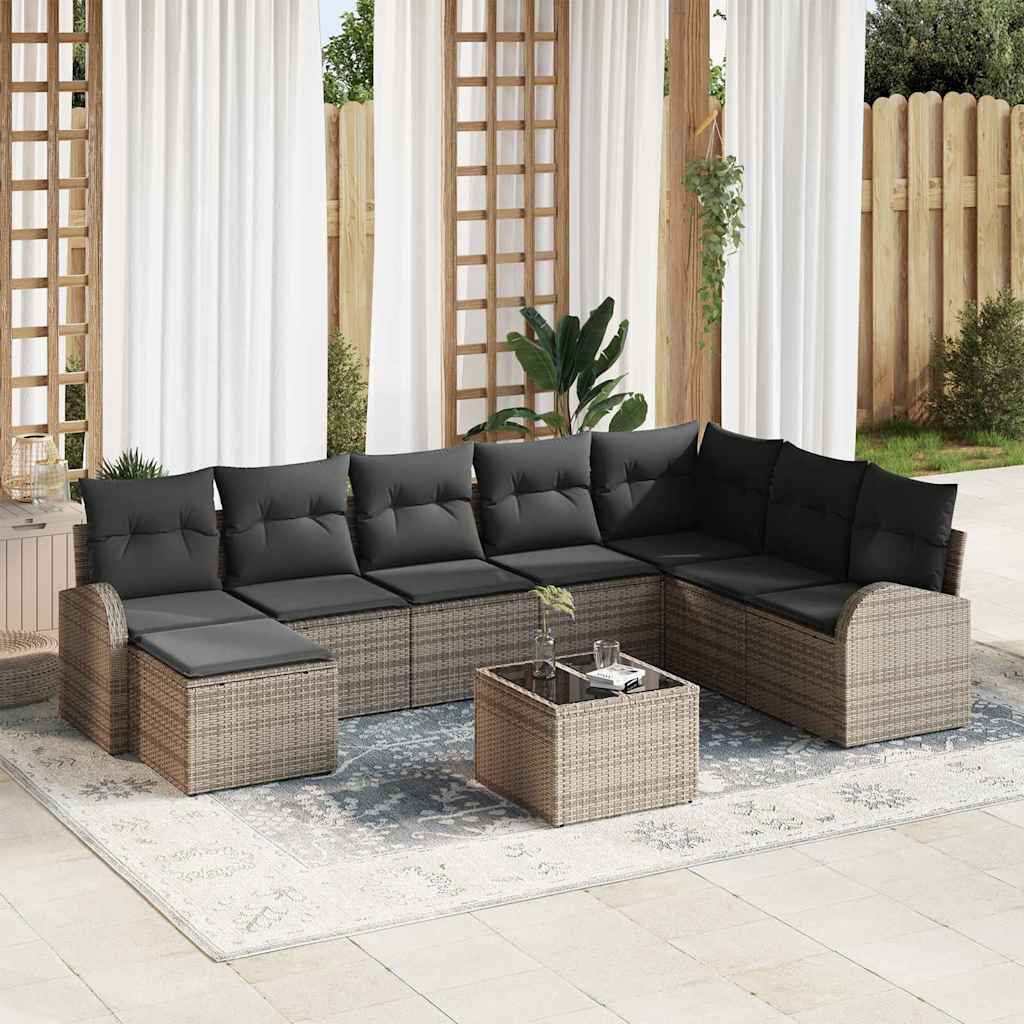 Sofa Set 9 stk. Grau Poly-Rattan