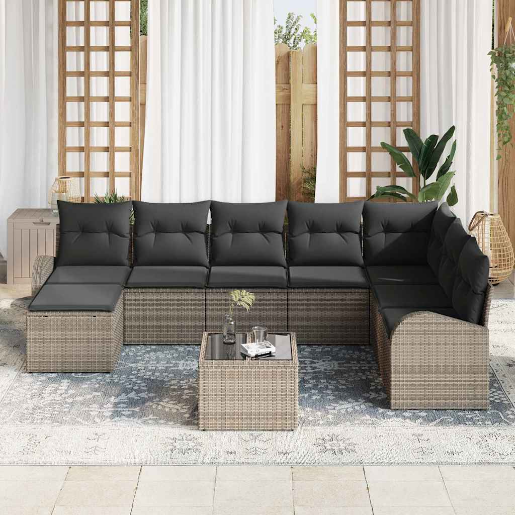 Sofa Set 9 stk. Grau Poly-Rattan