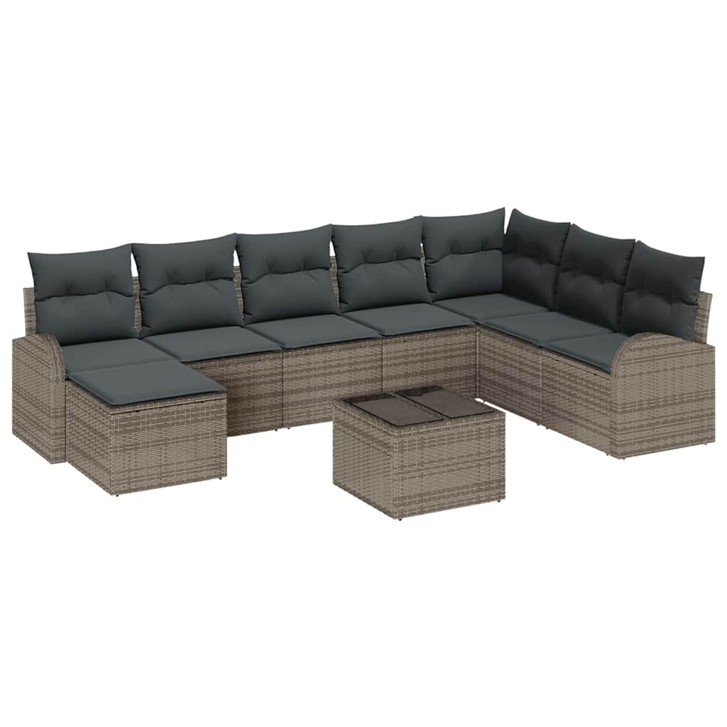 Sofa Set 9 stk. Grau Poly-Rattan