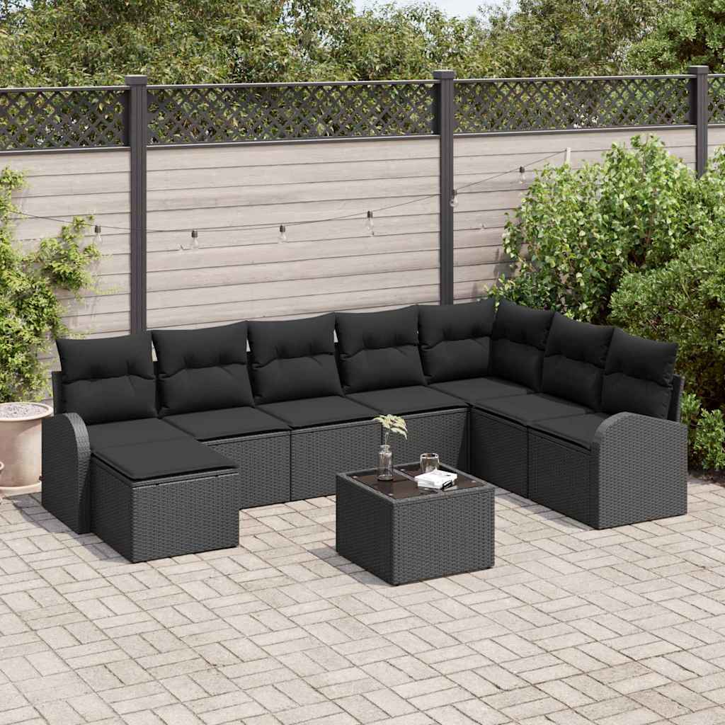 Sofa Set 9 stk. Schwarz Poly-Rattan