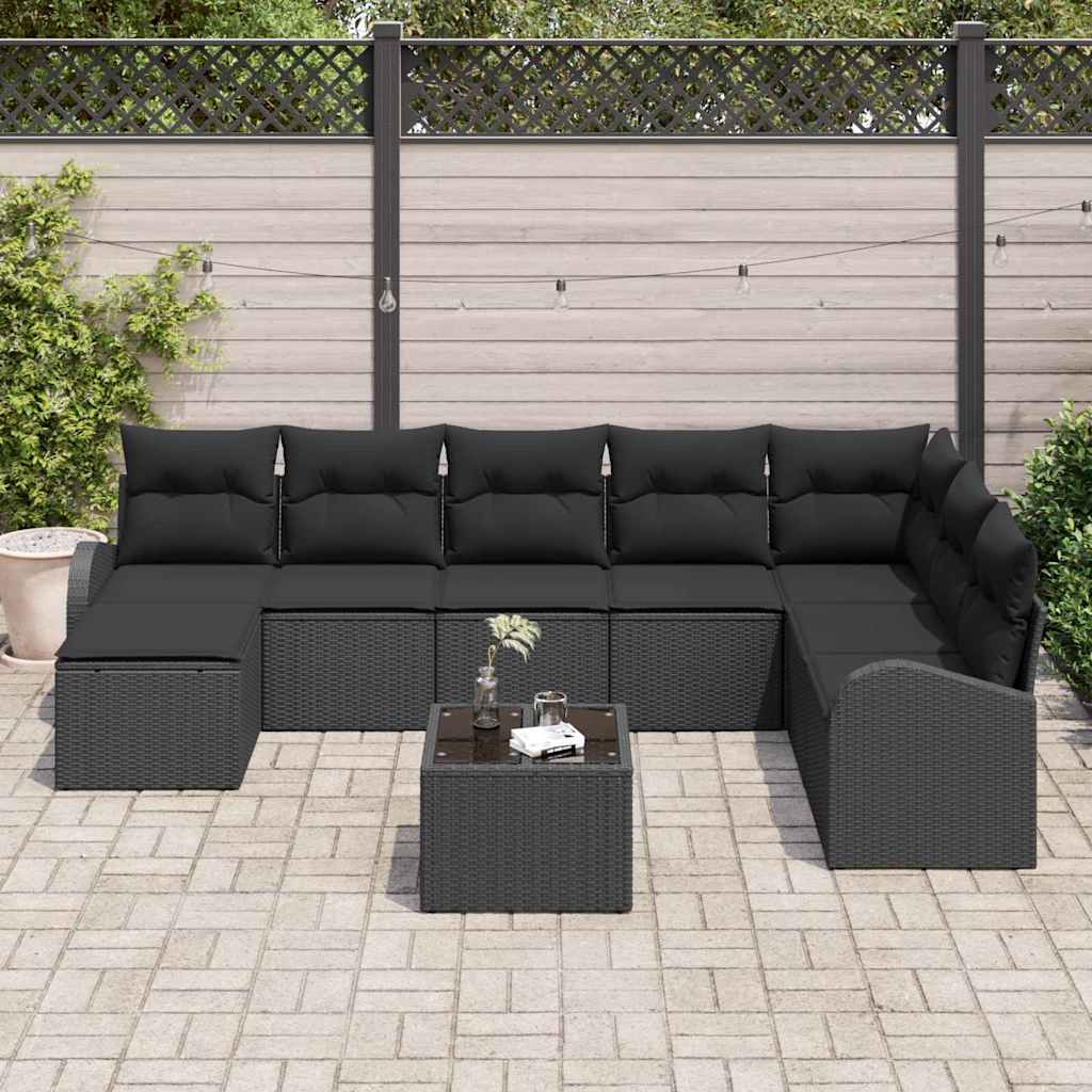 Sofa Set 9 stk. Schwarz Poly-Rattan