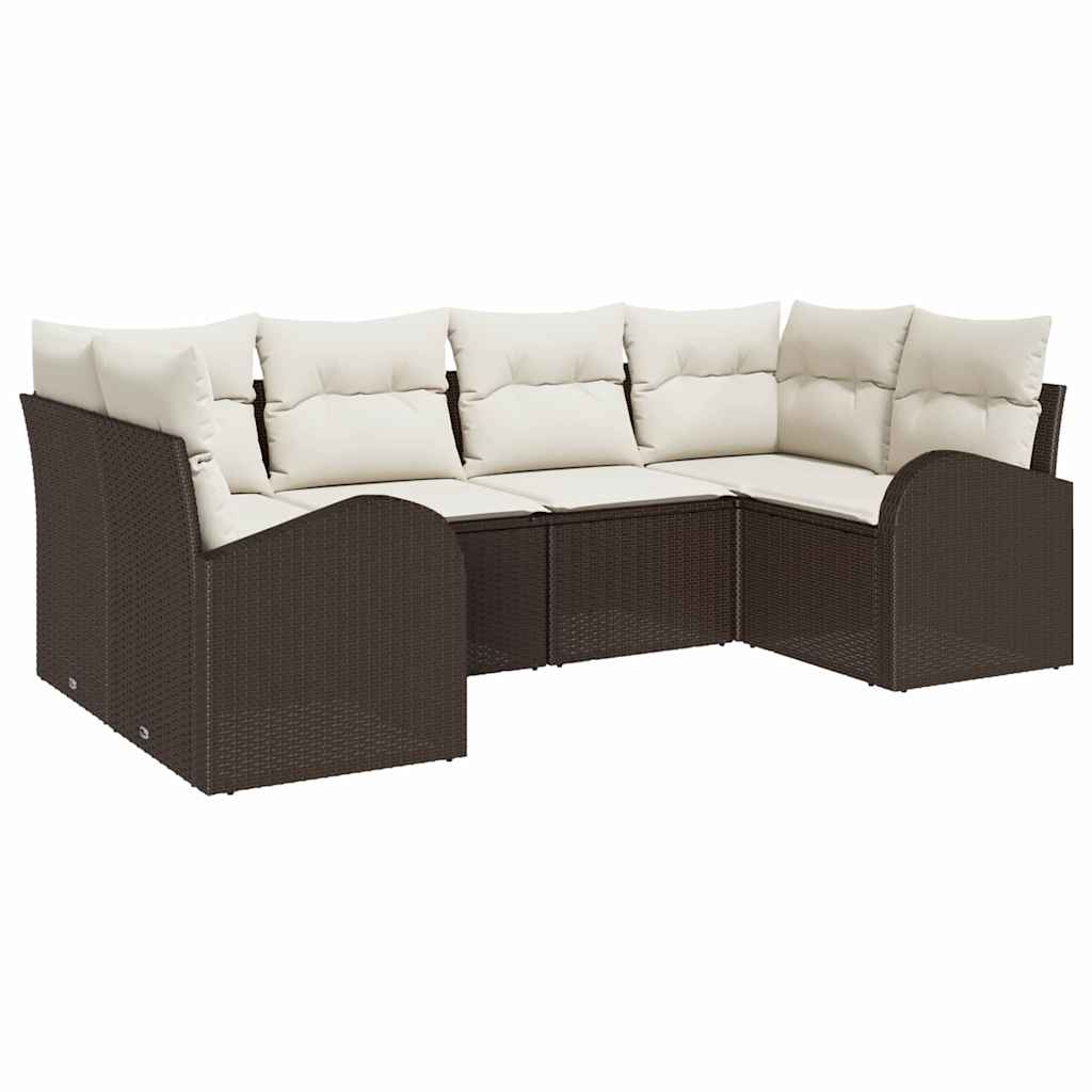 Gartensofa-set mit Kissen 6 pcs Braun und Weiß Poly-Rattan