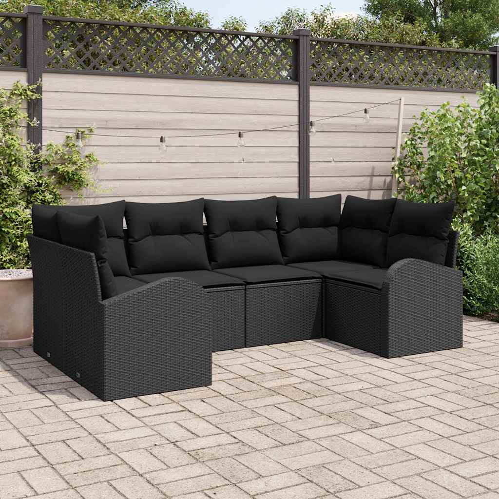 Gartensofa-set 6 stk. Schwarz Poly-Rattan