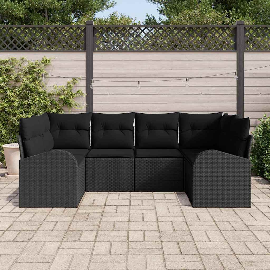 Gartensofa-set 6 stk. Schwarz Poly-Rattan