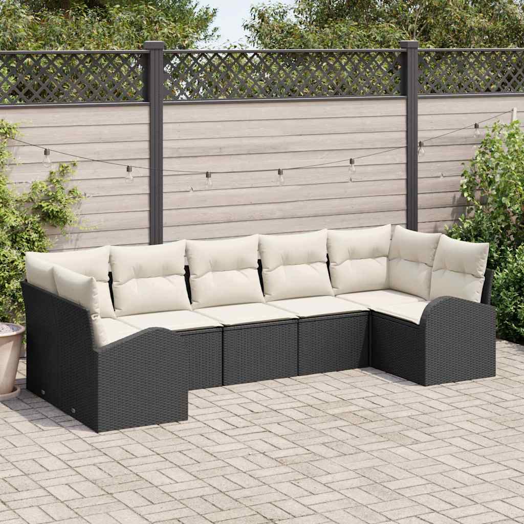 Gartensofa-set 7 stk. Schwarz und Weiß Poly-Rattan