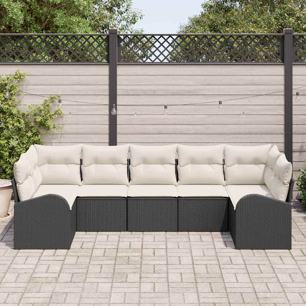 Gartensofa-set 7 stk. Schwarz und Weiß Poly-Rattan