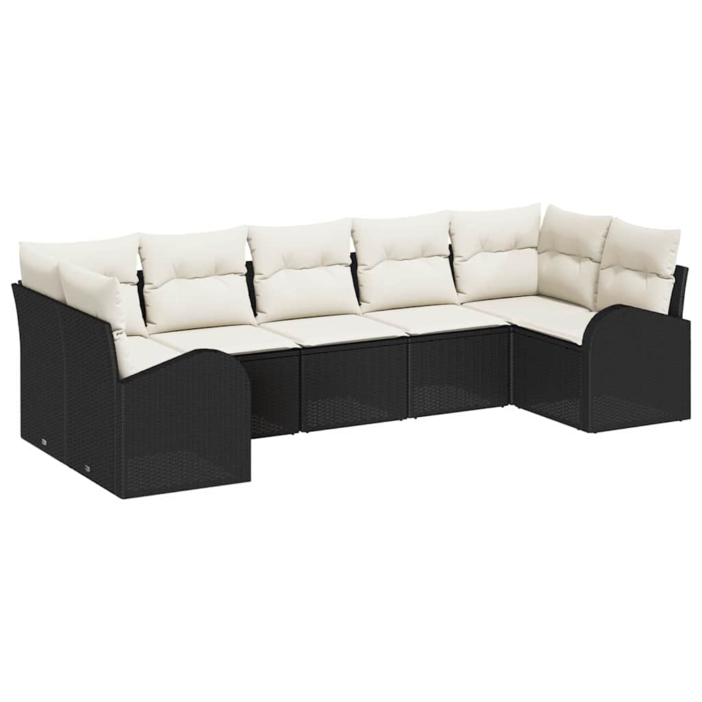 Gartensofa-set 7 stk. Schwarz und Weiß Poly-Rattan