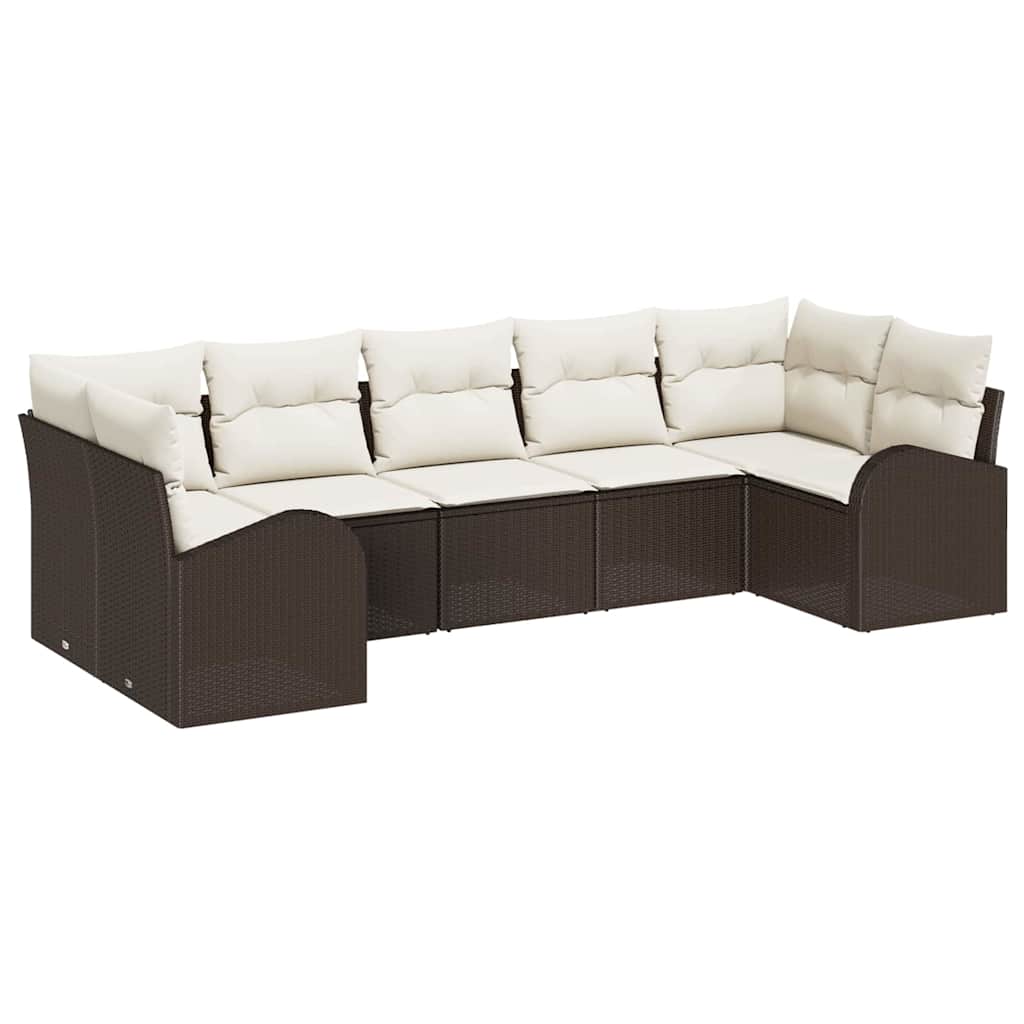 Gartensofa-set mit Kissen 7 pcs Braun und Weiß Poly-Rattan