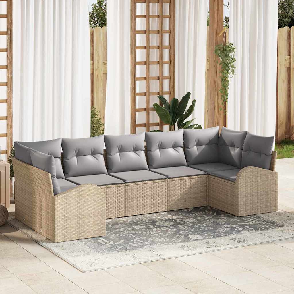 Gartensofa-set 7 stk. Beige und Hellgrau Poly-Rattan