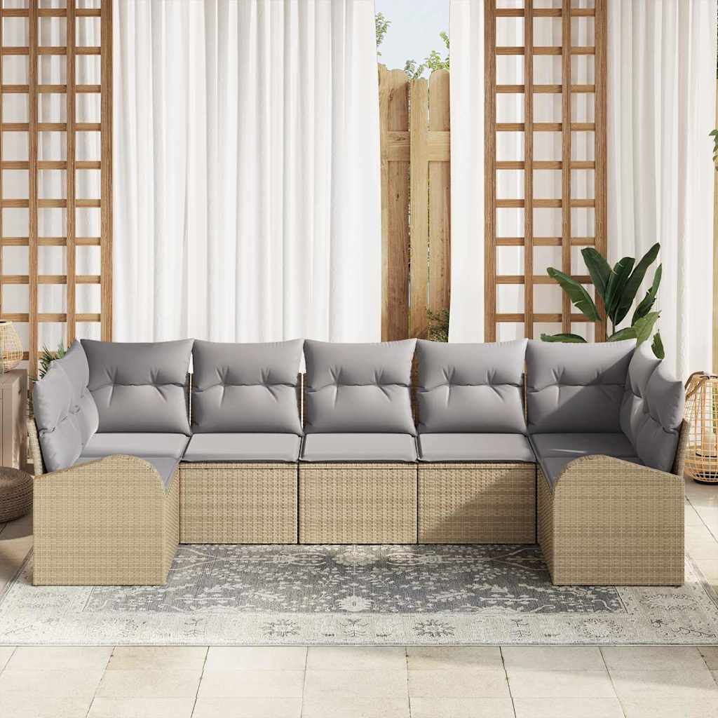 Gartensofa-set 7 stk. Beige und Hellgrau Poly-Rattan
