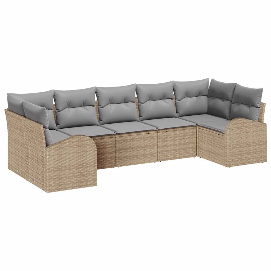 Gartensofa-set 7 stk. Beige und Hellgrau Poly-Rattan