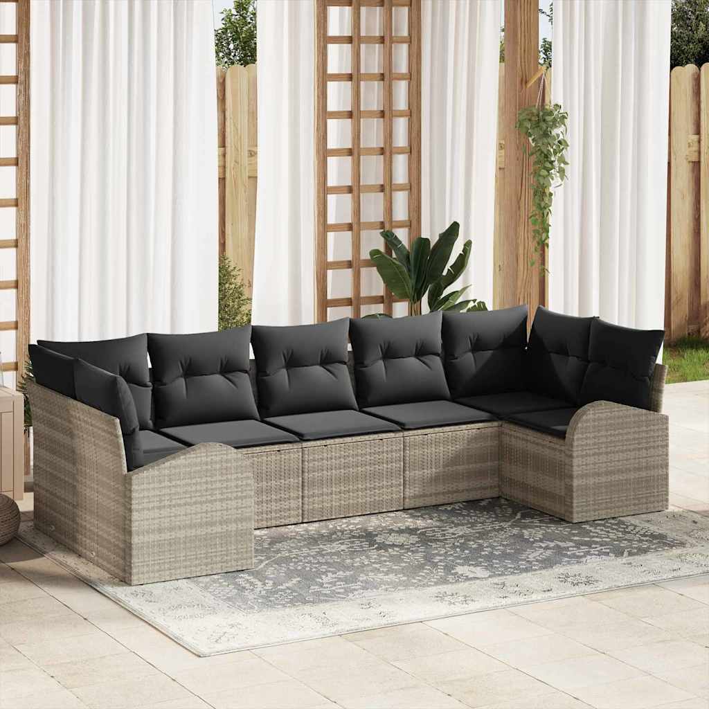 Gartensofa-set 7 stk. Hellgrau Poly-Rattan