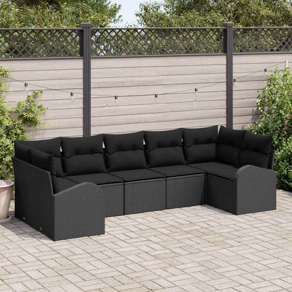 Gartensofa-set 7 stk. Schwarz Poly-Rattan