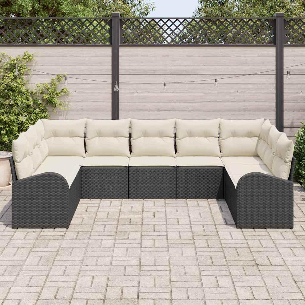 Gartensofa-set 9 stk. Schwarz und Weiß Poly-Rattan