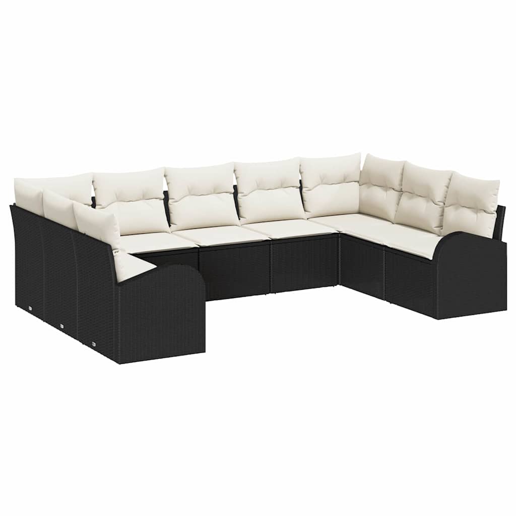 Gartensofa-set 9 stk. Schwarz und Weiß Poly-Rattan