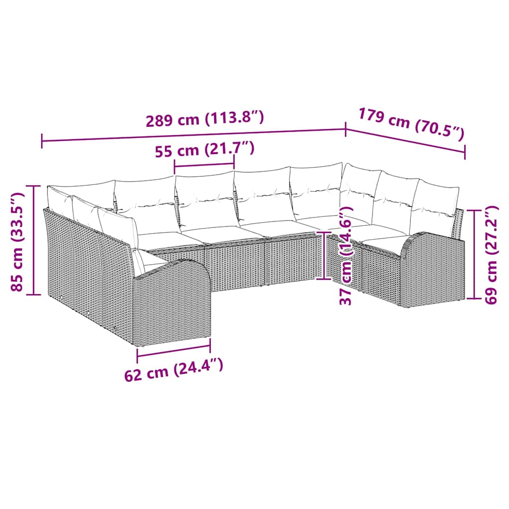 Gartensofa-set 9 stk. Schwarz und Weiß Poly-Rattan