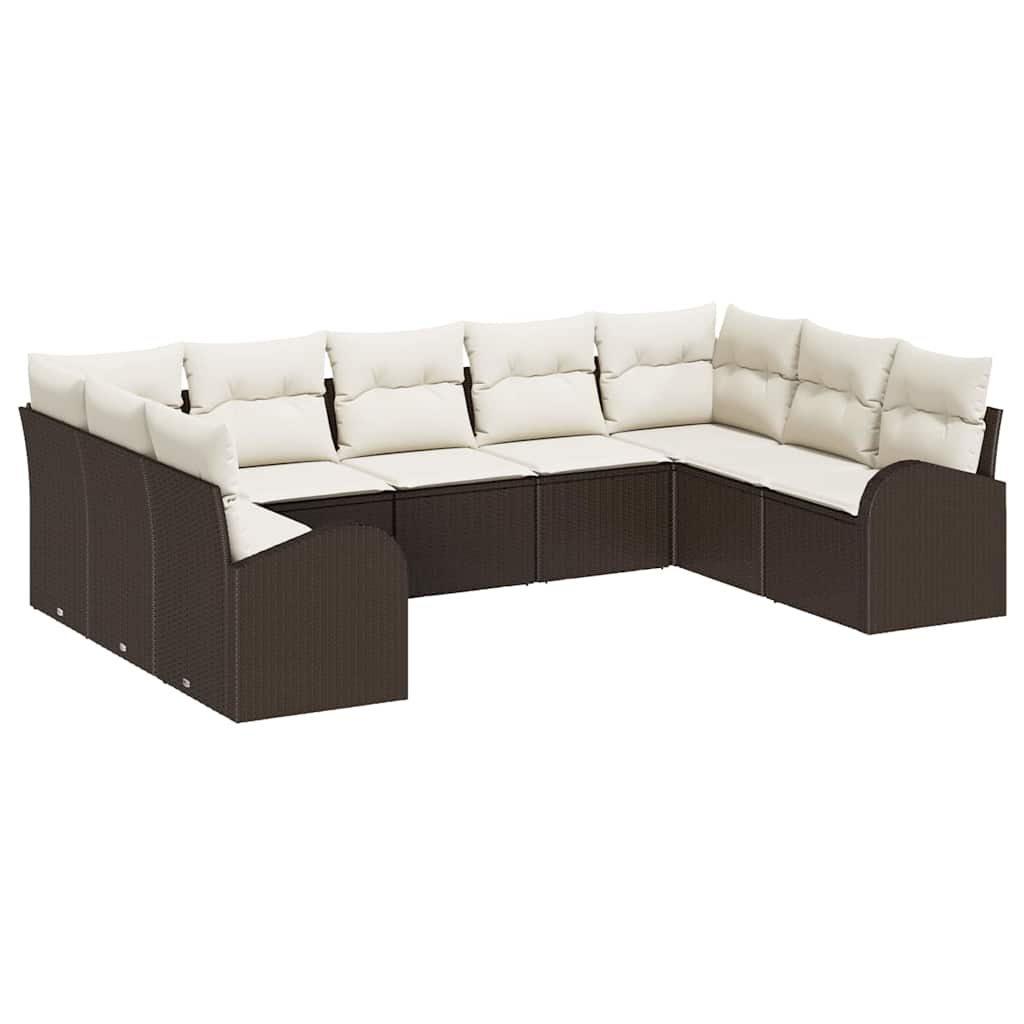 Gartensofa-set mit Kissen 9 pcs Braun und Weiß Poly-Rattan