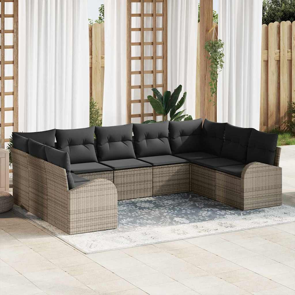 Gartensofa-set 9 stk. Grau Poly-Rattan