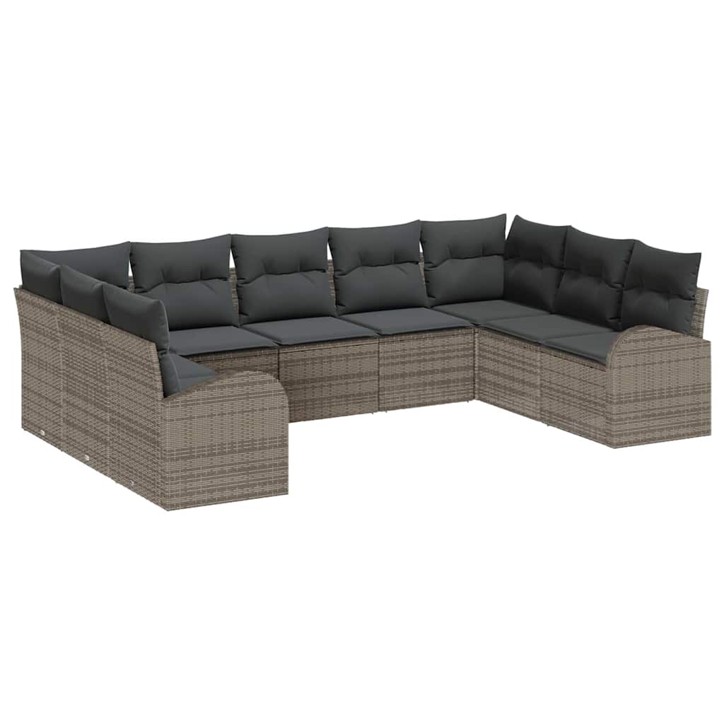Gartensofa-set 9 stk. Grau Poly-Rattan