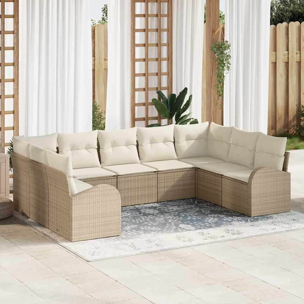 Gartensofa-set 9 stk. Beige und Weiß Poly-Rattan