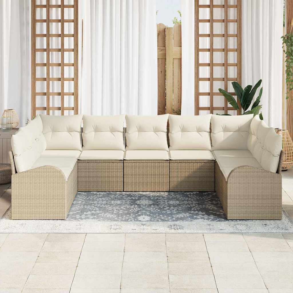 Gartensofa-set 9 stk. Beige und Weiß Poly-Rattan
