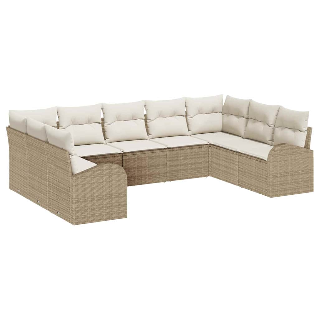 Gartensofa-set 9 stk. Beige und Weiß Poly-Rattan