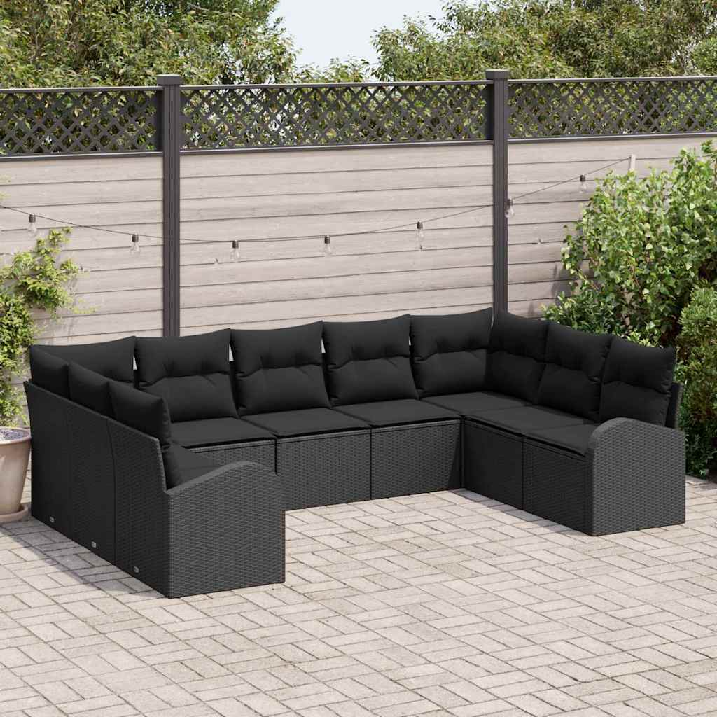 Gartensofa-set 9 stk. Schwarz Poly-Rattan