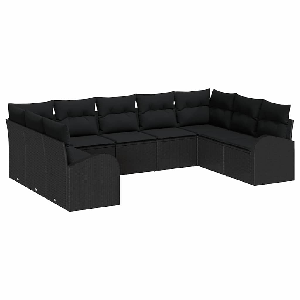 Gartensofa-set 9 stk. Schwarz Poly-Rattan