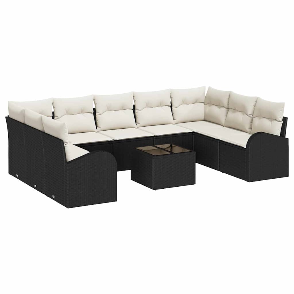 Gartensofa-set 10 stk. Schwarz und Weiß Poly-Rattan