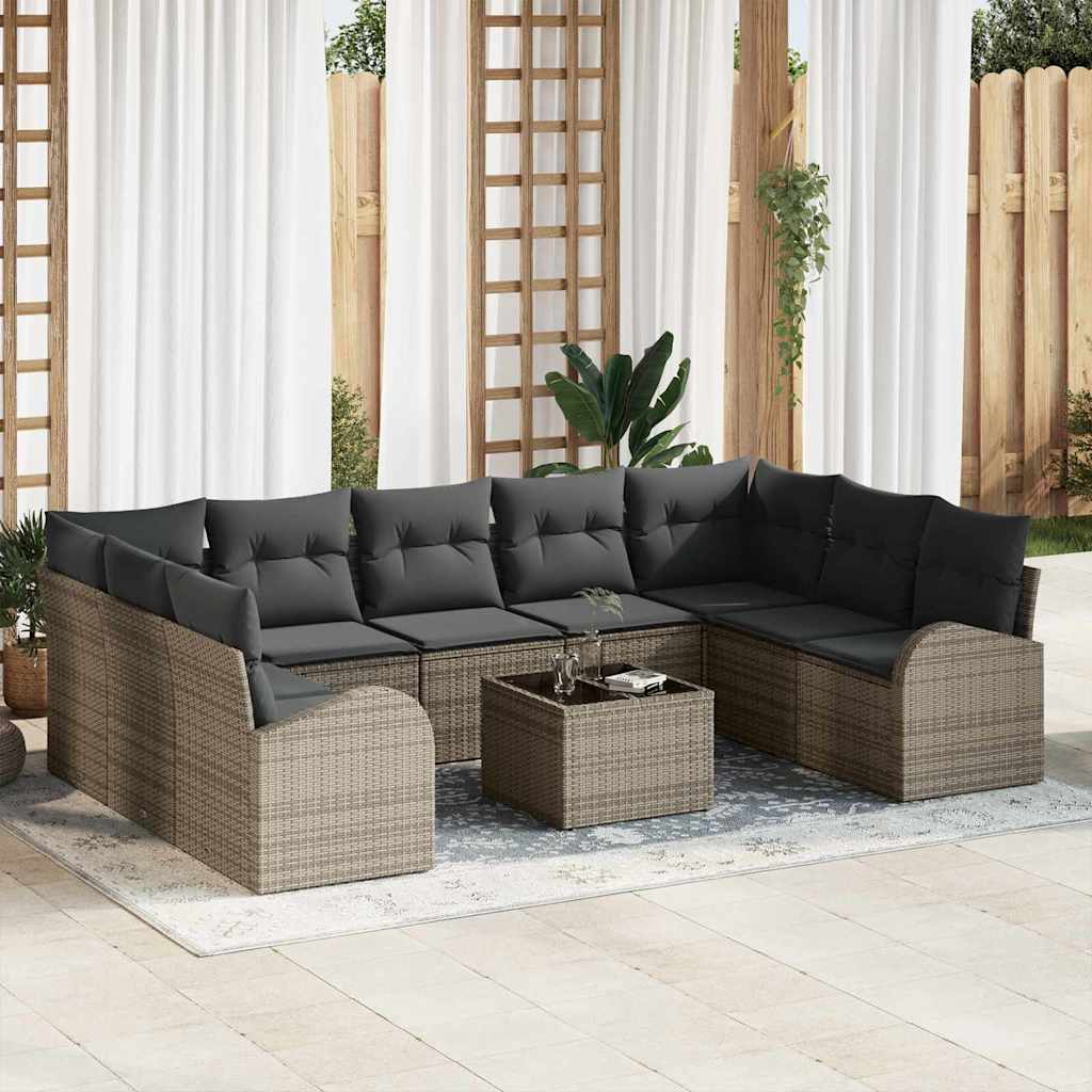 Gartensofa-set 10 stk. Grau Poly-Rattan