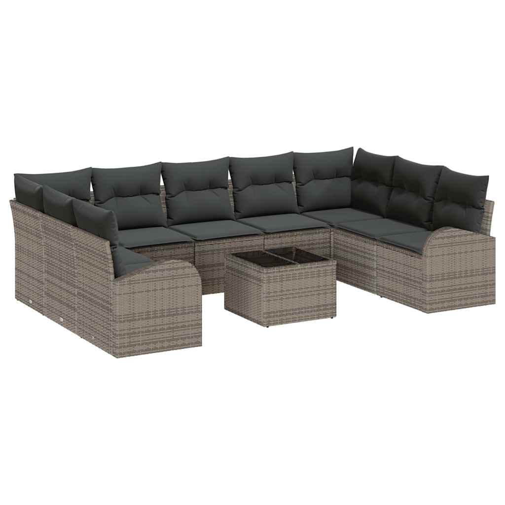 Gartensofa-set 10 stk. Grau Poly-Rattan