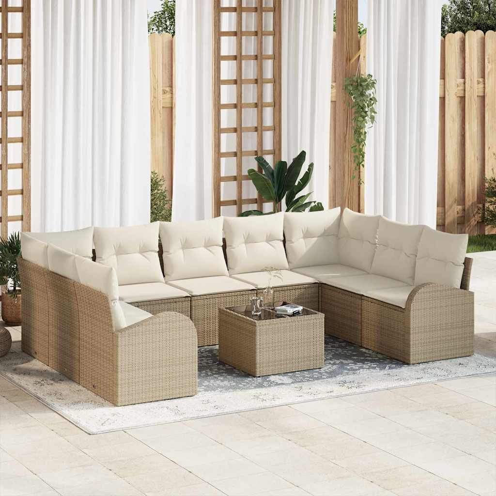 Gartensofa-set 10 stk. Beige und Weiß Poly-Rattan