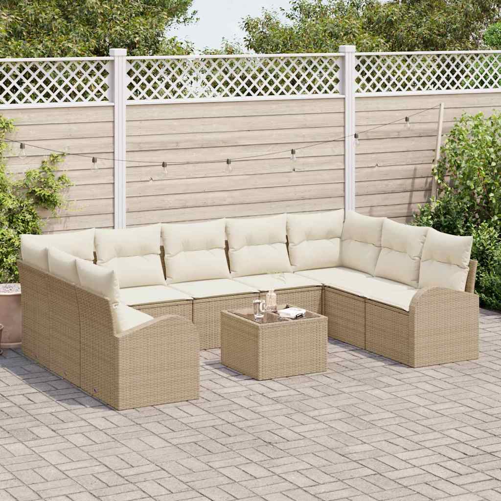 Gartensofa-set 10 stk. Beige und Weiß Poly-Rattan
