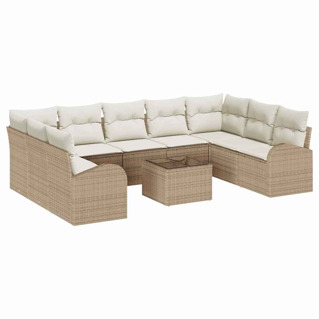 Gartensofa-set 10 stk. Beige und Weiß Poly-Rattan