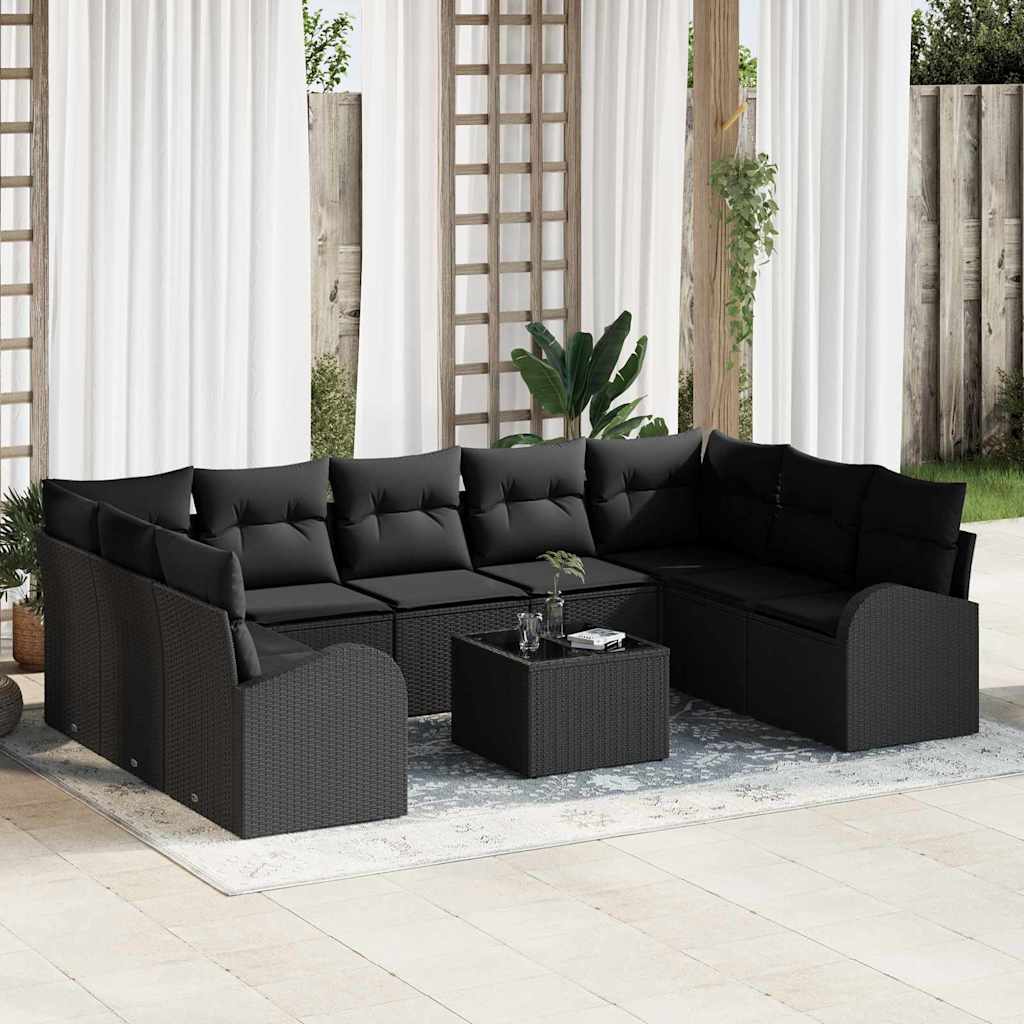 Gartensofa-set 10 stk. Schwarz Poly-Rattan
